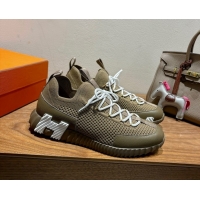 Purchase Hermes Lift slip-on sneakers in in knit and grained calfskin Green 2025 H252003