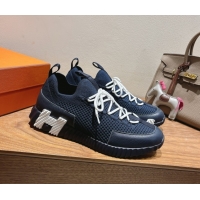 Grade Quality Hermes Lift slip-on sneakers in in knit and grained calfskin Navy Blue 2025 H252003
