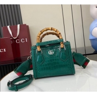 Low Price Gucci Diana Mini Tote Bag in Crocodile Embossed Leather 702732 Green 2024