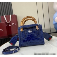 Grade Design Gucci Diana Mini Tote Bag in Crocodile Embossed Leather 702732 Blue 2024