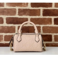 Top Grade Gucci GG Leather Emblem Super Mini Top Handle bag 815256 Light Pink 2024