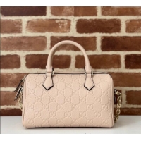 Cheapest Gucci GG Leather Emblem Small Top Handle bag 815255 Light Pink 2024
