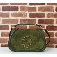 Famous Brand Gucci Blondie Suede Medium Top Handle Bag 815719 Green 2024