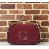 New Design Gucci Blondie Suede Medium Top Handle Bag 815719 Burgundy 2024