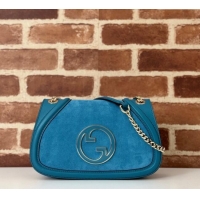 Top Design Gucci Blondie Suede Small Shoulder Bag 815715 Light Blue 2024
