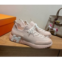 Cheap Price Hermes Lift slip-on sneakers in in knit and grained calfskin Light Pink 0708056