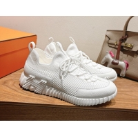 Modern Hermes Lift slip-on sneakers in in knit and grained calfskin All White 2025 H252003