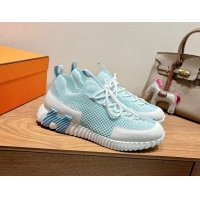 Sumptuous Hermes Lift slip-on sneakers in in knit and grained calfskin Light Blue 2025 H252003