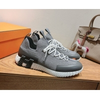 Stylish Hermes Lift slip-on sneakers in in knit and smooth calfskin Dark Grey 2025 H252003