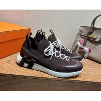 Perfect Hermes Lift slip-on sneakers in in knit and smooth calfskin Dark Brown 2025 H252003