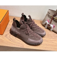 Pretty Style Hermes Lift slip-on sneakers in in knit and suede Dark Brown 2025 H252003