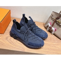 Top Grade Hermes Lift slip-on sneakers in in knit and suede Navy Blue 2025 H252003