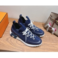Good Quality Hermes Lift slip-on sneakers in in knit and smooth calfskin Navy Blue 2025 H252003