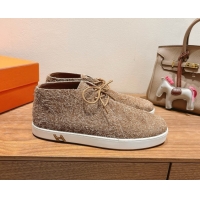 Cheap Price Hermes Klicker Sneakers in Fur Fiber Brown 2025 H251921