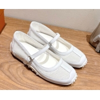 Duplicate Hermes Kichu Ballet Flats in mesh knit and calfskin White 2025 H251170