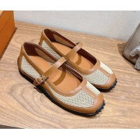 Trendy Design Hermes Kichu Ballet Flats in mesh knit and calfskin Brown 2025 H251170