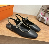 Durable Hermes Kleo slingbacks flat in Calfskin leather with "H" Buckle Black 2025 H251148