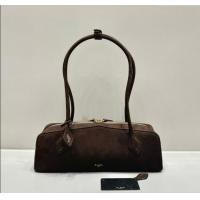 Original Cheap Alaia Le Tecket Medium Long Shoulder bag in Nubuck Leather 0802 Dark Coffee 2025