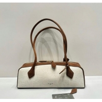 Shop Discount Alaia Le Tecket Medium Long Shoulder bag in Canvas and Nubuck Leather 2064 Brown 2025