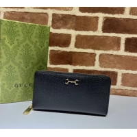Inexpensive Gucci Horsebit Pig-Textured Leather Wallet 700484 Black 2023
