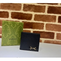 Good Taste Gucci Pig-Textured Leather Bi-fold Wallet with Horsebit 700462 Black 2023