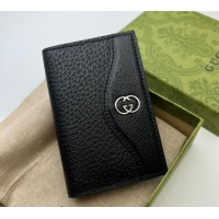 Top Quality Gucci Pig-Textured Leather Bi-fold Wallet with Interlocking G 735000 Black 2023