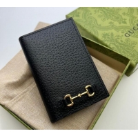 Buy Fashionable Gucci Pig-Textured Leather Bi-fold Wallet with Horsebit 703214 Black 2023