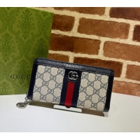High Quality Gucci Ophidia GG Canvas zip around wallet 523154 Beige/Blue 2023