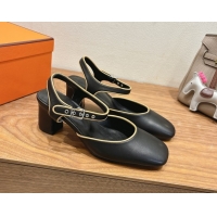 Sumptuous Hermes Kamilla Open Back Pumps 6cm with H Buckle Black 2025 H251270Sumptuous Hermes Kamilla Open Back Pumps 6c