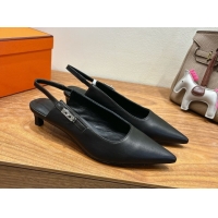 Modern Hermes Lover Slingback Pumps 4cm in Calfskin with Kelly Buckle Black 2025 H252121