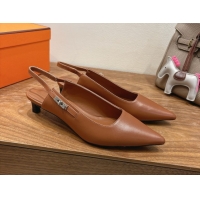 Good Looking Hermes Lover Slingback Pumps 4cm in Calfskin with Kelly Buckle Brown 2025 H252121