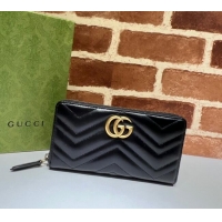 Spot Bulk Gucci GG Marmont Matelasse Leather Zip Around Wallet 443123 Black 2023