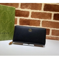 Grade Quality Gucci Leather Zip Around Wallet with Bamboo 739499 Black 2023
