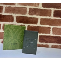 Big Discount Gucci Jumbo GG Leather Card Case Wallet 739478 Dark Green 2023