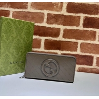 Original Cheap Gucci Blondie Leather Zip-Around Wallet 760312 Grey 2023