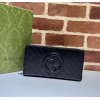 Discount Gucci Blondie Leather Zip-Around Wallet 760312 Black 2023
