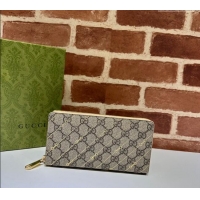 Fashion Cheap Gucci Zip Around Wallet in Beige Horsebit Striped GG Canvas 774331 2023