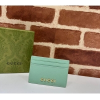 Reasonable Price Gucci Leather Card case Wallet with Gucci script 773428 Pale Green 2023