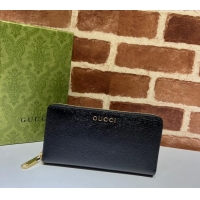 Inexpensive Gucci Leather Zip Around Wallet with Gucci script 772642 Black 2023