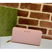 Good Product Gucci Leather Zip Around Wallet with Gucci script 772642 Light Pink 2023
