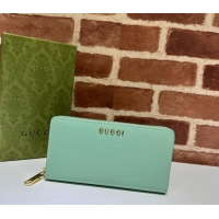 Reasonable Price Gucci Leather Zip Around Wallet with Gucci script 772642 Pale Green 2023