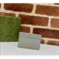 Good Taste Gucci Leather Card case Wallet with Gucci script 773428 Light Grey 2023