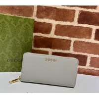 Promotional Gucci Leather Zip Around Wallet with Gucci script 772642 Light Grey 2023