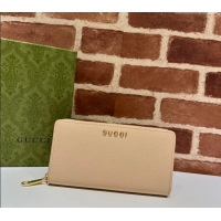 Reasonable Price Gucci Leather Zip Around Wallet with Gucci script 772642 Light Beige 2023