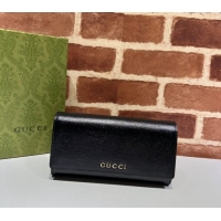 Promotional Gucci Continental Leather Long Wallet with Gucci script 772638 Black 2024