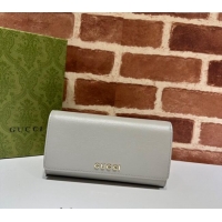 New Design Gucci Continental Leather Long Wallet with Gucci script 772638 Light Grey 2024