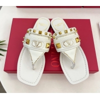Pretty Style Valentino Plaster Caster Flat Thong Slides Sandal in Calfskin White 0603080