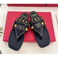 Purchase Valentino Plaster Caster Flat Thong Slides Sandal in Calfskin Black 0603081