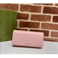 Top Design Gucci Continental Leather Long Wallet with Gucci script 772638 Light Pink 2024