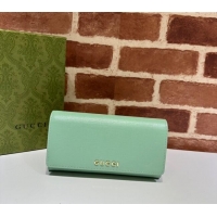 Good Product Gucci Continental Leather Long Wallet with Gucci script 772638 Light Green 2024